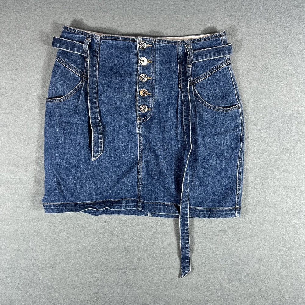 INC International Concepts Women's Blue Denim‎ Skirt Size 10 Button Front Tie
